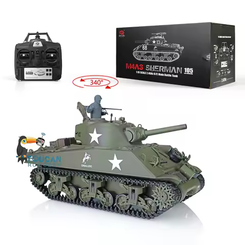 2.4G Henglong 1/16 Scale RC Tank M4A3 Sherman TK7.0 Plastic Version RTR Radio Control Tanks Model 38