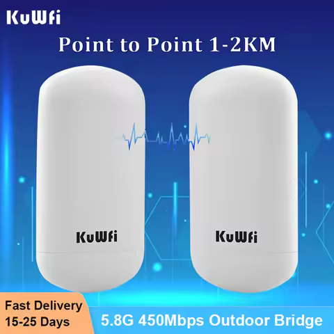 KuWFi 5.8G 450Mbps Wireless Bridge Outdoor Router CPE Point to Point 1-2KM Long Range Access With 8d