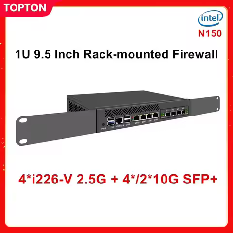 Topton 1U 9.5 Inch Rack mounted Firewall Mini PC, Intel N150 Quad Core, 4*/2*10G SFP, 4*2.5G LAN i22