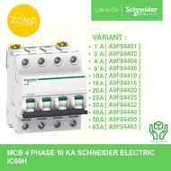 MCB SCHNEIDER iC60H 10KA 4 PHASE 4P 1A 2A 4A 6A 10A 16A 20A 25A 32A 40A 50A 63A A9F84401 A9F84402 A9