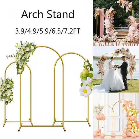 3.9/4.9/5.9/6.5/7.2FT Wedding Arch Backdrop Stand Gold Metal Arch Balloon Arch Stand Wedding Ceremon