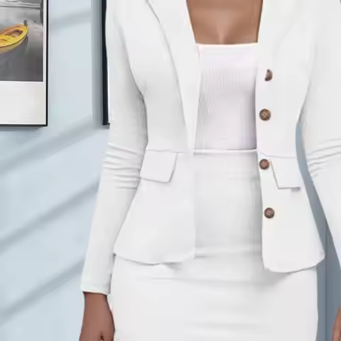 Women's Business Skirt Suit Set Long Sleeve Blazer Jacket And Pencil Skirt Set Casual Office Work 2 