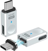 USB C Magnetic Adapter Side Port 2 Pack, Straight Magnetic USB C Adapter 24 Pins with 240w Charge US