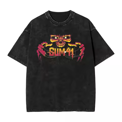 Couple T-Shirt The Skull With String Sum 41 Band Washed T-Shirts Popular SUM41 Punk Summer Tee Shirt
