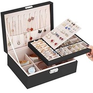 Others - 珠寶收納盒 - 女士珠寶收納盒，2 層帶鎖珠寶收納盒，便攜式珠寶盒儲物盒，適用於戒指、耳環、項鍊、手錶