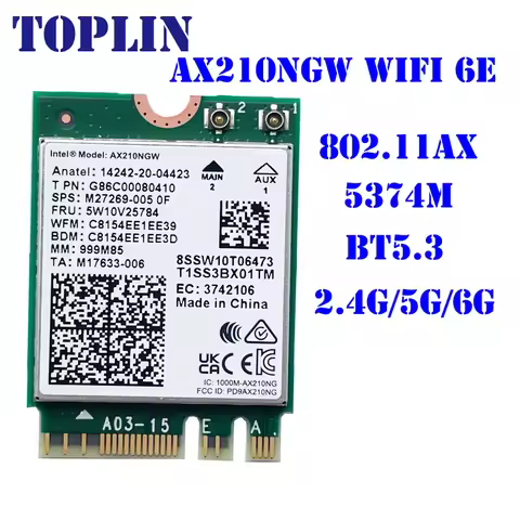 Dual Band WiFi6E AX210 Wireless 2.4Gbps Bluetooth 5.3 802.11AX Wireless Wi-Fi 6 AX210 For Intel AX21