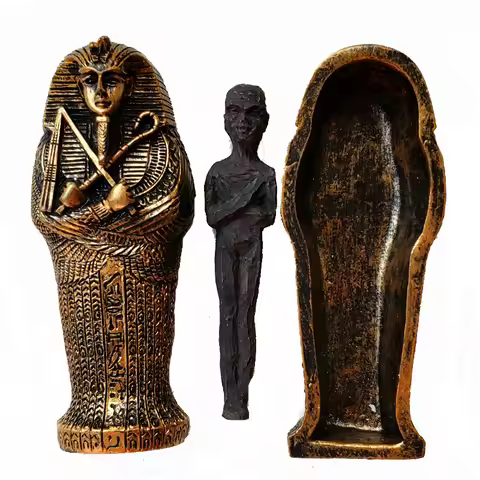 Ancient Egyptian Dry Corpse Coffin Figurine Sculpture Pharaoh Mummy Statue Sand Table Ornaments Mini