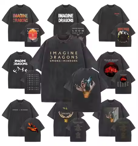 Rock Band Imagine Dragons Loom World Tour 2025 Washed Vintage T-shirt Men Women Gothic Oversized T S