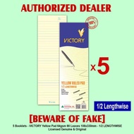 VICTORY Yellow Pad Pads Paper Papers 1/2 LENGTHWISE 60gsm 90 Leaves 108x330mm Ruled Pad - 5 Pads
