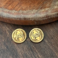 Chanel classic vintage gold circle CC logo earrings ear clip 經典中古復古香奈兒絕版金色圓形耳環耳夾#V88