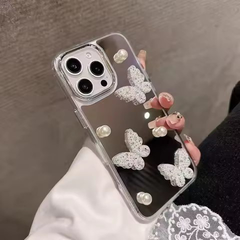 For Google Pixel 3A 4A 5A 6A 7A 8A 9A 4 5 5XL 6 7 8 9 10 Pro XL 5G Pearl 3D Butterfly Makeup Mirror 