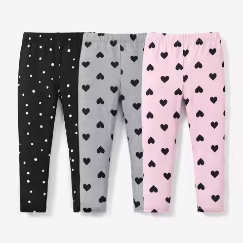 PatPat Eco-friendly RPET Fabric Toddler/Kid Girl Heart Print/Polka dots Elasticized Leggings