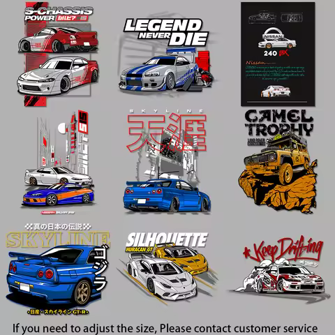 Transfer Iron-on Clothes 90s Car Throwback Racing Scene Illustration Quick-Drying Heat Transfer Tren