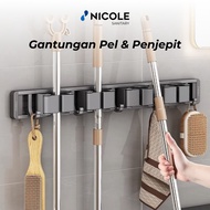 GANTUNGAN Nicole Mop & Broom Holder Clip & Hanger Without Drilling Glue Mop & Broom Holder Hanger Ho