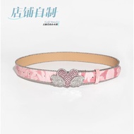 J3readystock Cherry Blossom Pink Dopamine Millennium Inlaid Carved Girl Belt y2k Rhinestone Love Win