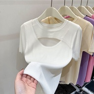 Womens Knitwear 2024 Summer New Versatile Slim Fit Bottom Shirt Slim Casual Top