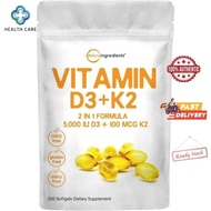 Microingredients Vitamin D3 5000IU Plus K2 2 in 1D3 Liquid with Vitamin K2 300 Soft-Gels Micro ingre