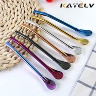 KATELV 304Stainless Steel Straw Reusable Filter Straw Spoon Individually Wrapped Metal Drinking Straw Spoon