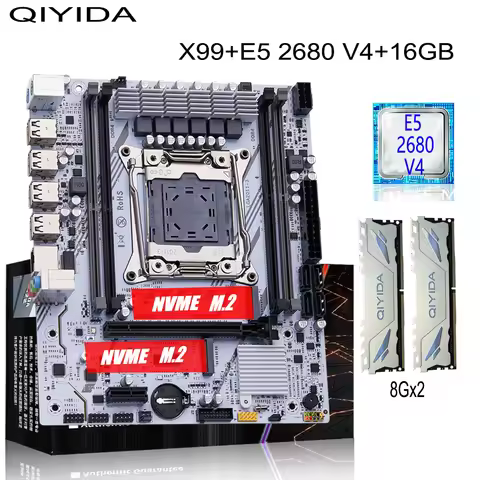 Motherboard X99 DDR4 RAM QIYIDA X99 Gaming Motherboard Kit with Xeon E5 2680 V4 DDR4 16GB=8Gx2 RAM M