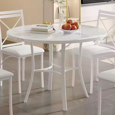 36" Round Dining Table or 4, aux Marble Dinette with Metal e or Kitchen, Aparent, Home, Space-Saving