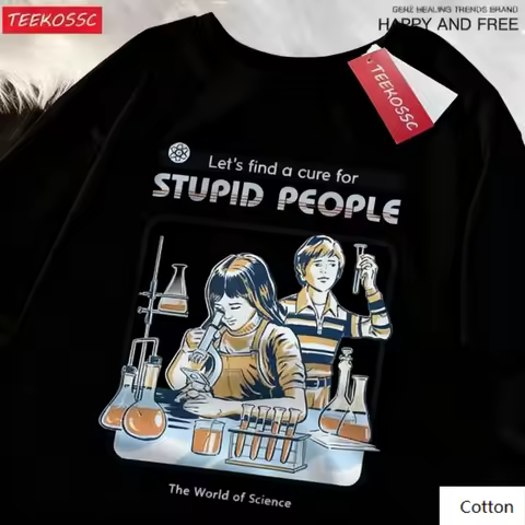 Crew Neck T - Shirt with Retro Science - Trendy Creative - Inspired Graphic 100-cotton Round Neck Fa