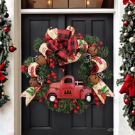 3D Red Truck Christmas Decoration Berry Ornament Door Hanging Bow Christmas Wreath F3EX