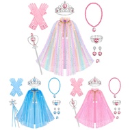 Princess Cape Set Girls Dress-Up Costume for Cosplay Cloak with Tiara Crown Wand Gloves and Jewelry