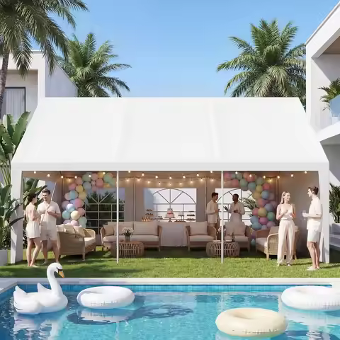 20x20 Party Tent, Heavy Duty White Wedding Canopy with Removable Sidewalls & Steel Frame, Event Shel