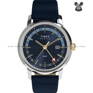 TIMEX TW2Y47900 Men's Analog Watch Marlin GMT Date Quartz 40mm Leather Strap Blue *Original