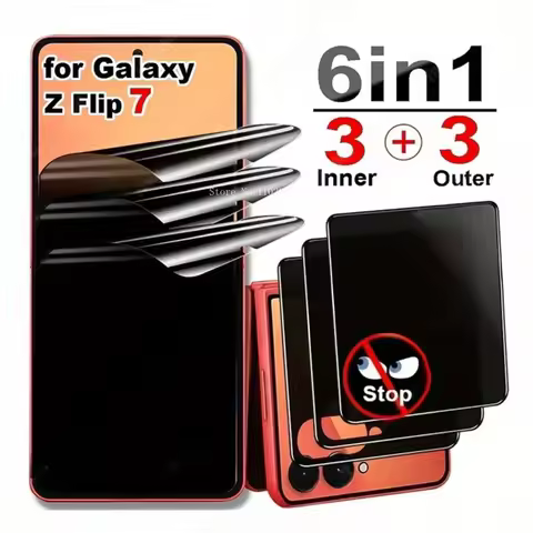 6in1 for Samsung Galaxy Flip 7 6 5 4 Privacy Screen Protector Outer Glass and Flip 7 6 5 4 Scratch-R