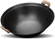 Cast Iron Wok Non-stick Wok Uncoated Household Large Iron Pan Double Ear Pig Iron Pot Thickened chef's pot-36cm