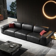 Genuine Leather Sofa Niutou Italian Black Tofu Block Large Layer Row Extremely Used Living Room Simp