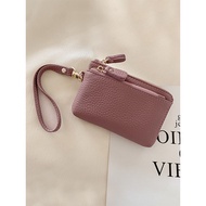 dompet perempuan kecil dompet perempuan Short Ladies Zipper Wristband Genuine Leather Coin Purse