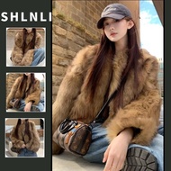 Korean Style Women's Loose Fur Thickened Warm Short Versatile Coat Soild Color Long Slevees Contton 