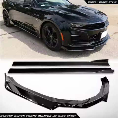 For 2016-2024 Chevy Camaro 1LE Style Glossy Black Front Bumper Lip Side Skirt