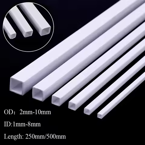50/10pcs ABS Plastic Square Tube Hollow Square Bar Rods Styrene Rod for DIY Sand Table Architectural