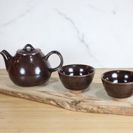 【送禮好物】黑孔雀 天目釉茶具組 一壺兩杯 鶯歌葉敏祥作