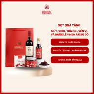 Combo sản phẩm Hichagol gồm Mứt Trà Siro Nước lên men Atiso đỏ