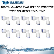 L-Shaped Two Way Connector Tube Diameter 1/4",Tube Diameter 1/4" for Reverse Osmosis Fittings 10 PCS