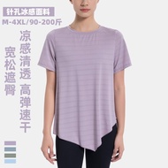 Large Size Yoga Clothes Women's Pinhole Breathable Sports Short-Sleeved Loose Yoga Clothes Fitness C