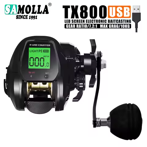 SAMOLLA Baitcasting Fishing Reel Electronic Big Led Screen High Speed 7.2:1 10kg Saltwater Waterproo