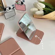 Foldable Mini Makeup Mirror Portable PU Leather Student Dormitory Desktop Standing Cosmetic Mirror F