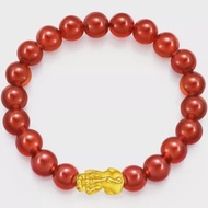CHOW TAI FOOK CHOW TAI FOOK 999 Pure Gold Charm with Red Chalcedony Bracelet - Pí-Xiū R24157
