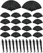 30 Pcs Black Clack Fans Bulk with 30 Mesh Bags, 9 Inch Folding Hand Fans for Line Dancing, Wedding F