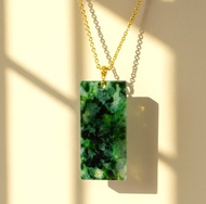 冰種辣綠花青翡翠無事牌項鍊 18K墜頭 | 天然緬甸A貨翡翠 | 送禮