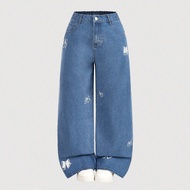 Plus Size Relaxed Fit Wide Leg Blue Jeans Summer Vacation Woman 90s Spring For Women Y2k Cowgirl For