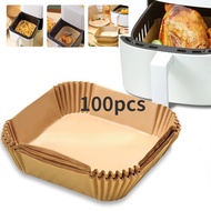 100pcs Air Fryer Paper Disposable Parchment Paper Mat Non-Stick Air Fryer Liner 8" Square Baking Paper Grease and Waterproof Baking Pan