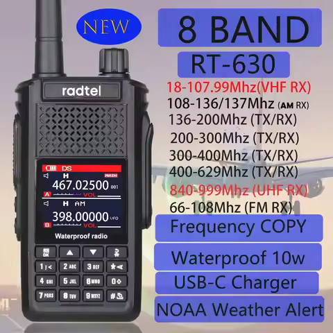 Radtel RT-630 Waterproof 8 Bands Amateur Radio, Aviation Air Band Walkie Talkie Ham/CB/SSB/AM/FM/UHF