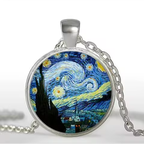 The Starry Night Pendant Van Gogh The Starry Night Necklace Glass art photo Pendant Necklace art gif