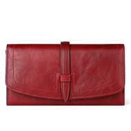 HUMERPAUL RFID กระเป๋าสตางค์ใบยาวแฟชั่นสําหรับสตรีหนังแท้สีแดงทรงคลัทช์